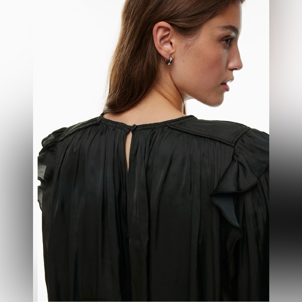 Wilfred Ruffle Blouse Women‎ Small Black Satin Long Sleeve Gathered Top - Picture 3 of 15